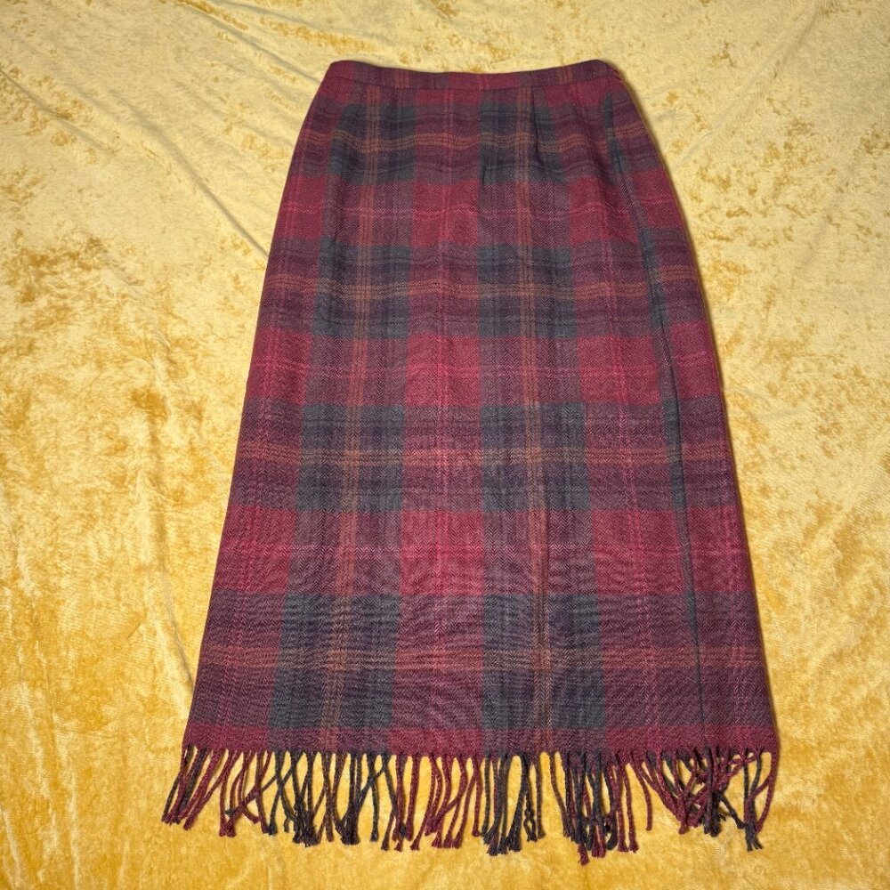 Requirements Womens Plaid Maxi Skirt Wool Blend Back Zip Size 12P